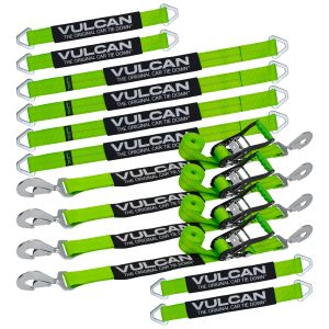 VULCAN Complete Axle Strap Tie Down Kit with Snap Hook Ratchet Straps - High-Viz - Includes (4) 22 Inch Axle Straps, (4) 36 Inch Axle Straps, and (4) 8' Snap Hook Ratchet Straps