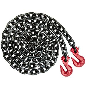 VULCAN Binder Chain Tie Down with Grab Hooks - Grade 80 - 3/8 Inch x 16 Foot - 7,100 Pound Safe Working Load