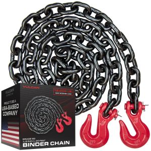 VULCAN Binder Chain Tie Down with Grab Hooks - Grade 80 - 1/2 Inch x 20 Foot - 12,000 Pound Safe Working Load