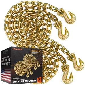 VULCAN Safety/Binder Chain with Clevis Grab Hooks - Grade 70 - 3/8 Inch x 10 Foot - 2 Pack - 6,600 Pound Safe Working Load