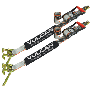 VULCAN Car Tie Down with Universal Frame Hook Cluster For E Track - 96 Inch - 2 Pack - Silver Series - 3,300 Safe Working Load