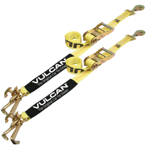 VULCAN Car Tie Down with RTJ Hook Cluster - Snap Hook - 96 Inch - 2 Pack - Classic Yellow - 3,300 Pound Safe Working Load