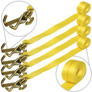 VULCAN Car Tie Down Replacement Strap with RTJ Hooks - 96 Inch - 4 Pack - 3,300 Pound Safe Working Load 