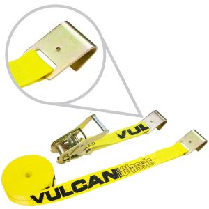 VULCAN Ratchet Strap with Flat Hooks - 2 Inch x 20 Foot - Classic Yellow - 3,300 Pound Safe Working Load