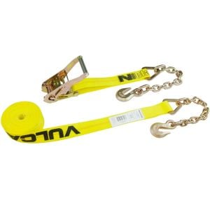 VULCAN Ratchet Strap with Chain Anchors - Classic Yellow - 2 Inch x 27 Foot - 3,600 Pound Safe Working Load