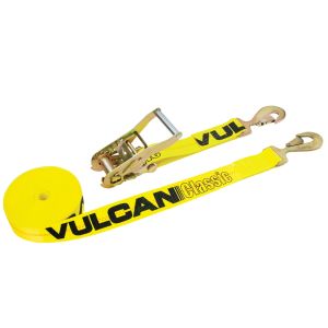 VULCAN Ratchet Strap with Snap Hooks - 2 Inch x 27 Foot - Classic Yellow - 3,300 Pound Safe Working Load