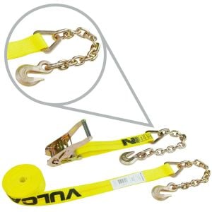 VULCAN Ratchet Strap with Chain Anchors - 2 Inch x 30 Foot - Classic Yellow - Case of 3 - 3,600 Pound Safe Working Load