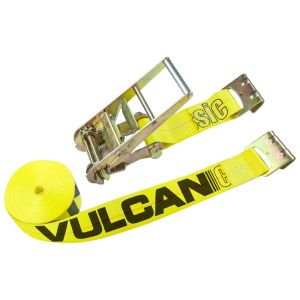 VULCAN Ratchet Strap with Flat Hooks - 3 Inch x 27 Foot - Classic Yellow - 5,000 Pound Safe Working Load