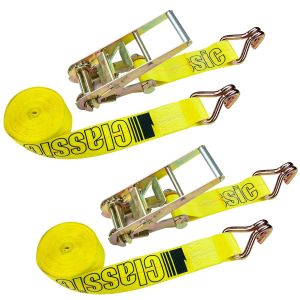 VULCAN Ratchet Strap with Wire Hooks - 3 Inch x 27 Foot - 2 Pack - Classic Yellow - 5,000 Pound Safe Working Load