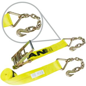 VULCAN Ratchet Strap with Chain Anchors - 4 Inch x 30 Foot - Classic Yellow - 5,400 Pound Safe Working Load