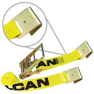 VULCAN Ratchet Strap with Flat Hooks - 4 Inch x 27 Foot - 2 Pack - Classic Yellow - 5,400 Pound Safe Working Load