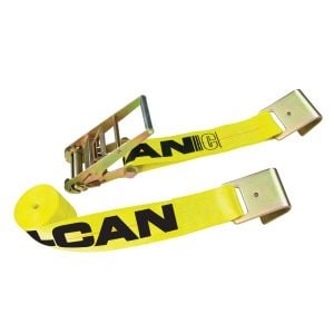 Scratch And Dent VULCAN Ratchet Strap with Flat Hooks - 4 Inch x 27 Foot - Classic Yellow - 5,400 Pound Safe Working Load