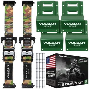 VULCAN ATV Tie Downs With Rubber Handle - 2 Inch x 8 Feet - Camo - E Track - 1,521 Pound Safe Working Load