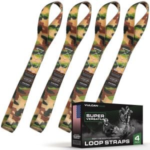 VULCAN Camouflage Heavy Duty 1.6” x 17” Soft Loop Straps - 3X Stronger Than Standard 1” Straps - Includes (4) Loop Tie Down Extension Straps – Add Anchor Points Anywhere – Attach To Handlebars, Struts, Axles – For ATVs, UTVs, Snowmobiles, Jet Skis