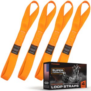 VULCAN Bright Orange Heavy Duty 1.6” x 17” Soft Loop Straps - 3X Stronger Than Standard 1” Straps - Includes (4) Loop Tie Down Extension Straps – Add Anchor Points Anywhere – Attach To Handlebars, Struts, Axles – For ATVs, UTVs, Snowmobiles, Jet Skis