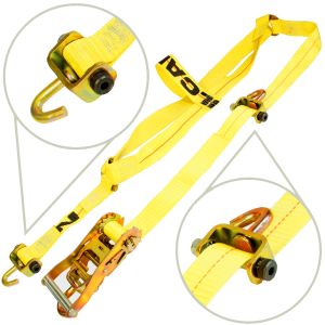 VULCAN Autohauler Car Tie Down System with Rolling Idler - Basket Style - 4 Pack - Classic Yellow - 3,300 Pound Safe Working Load