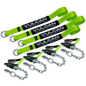 VULCAN Car Tie Down with Chain Anchors - Lasso Style - 2 Inch x 96 Inch - 4 Pack - High-Viz - 3,300 Pound Safe Working Load