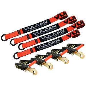 VULCAN Car Tie Down with Snap Hooks - Lasso Style - 2 Inch x 96 Inch - 4 Pack - PROSeries - 3,300 Pound Safe Working Load