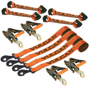 VULCAN 8-Point Roll Back Vehicle Tie Down Kit with Snap Hooks on Both Ends - Set of 4 - PROSeries