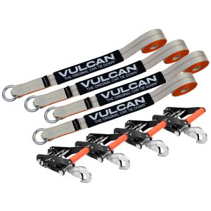 VULCAN Car Rim Tie Downs with Ratchets - 2 Inch x 144 Inch - 4 Pack - Silver Series - 3,300 Pound Safe Working Load