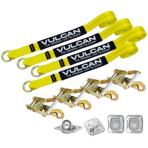 VULCAN Exotic Car Rim Tie Down Set with Flush Mount Pan Fittings - 2 Inch x 144 Inch - 4 Straps - Classic Yellow - 3,300 Pound Safe Working Load