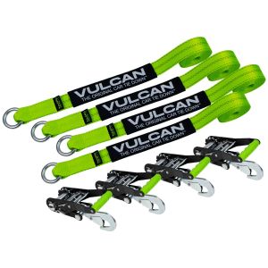 VULCAN Car Rim Tie Downs with Ratchets - 2 Inch x 144 Inch - 4 Pack - High-Viz - 3,300 Pound Safe Working Load