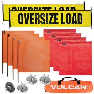 VULCAN Flags, Oversize Load Banners, and Magnets Kit - Includes 2 Stretch Cord Oversize Load Banners, 4 Magnets, 4 Red Flags, 4 Orange Flags, and A High-Viz Vented Storage Bag