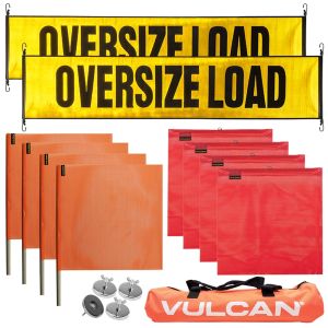 VULCAN Flags, Banners, and Magnets Kit - Includes 2 Reflective Stretch Cord Oversize Load Banners, 4 Red Flags, 4 Orange Flags, and 4 Magnets