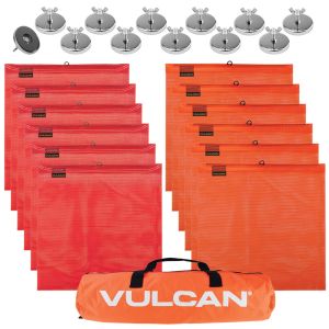 VULCAN Complete Heavy Duty Flags and Magnets Kit - Includes 12 Magnets, 6 Orange Flags, 6 Red Flags, and A High-Viz Vented Storage Bag