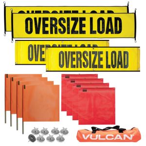 VULCAN Flags, Banners, and Magnets Kit - Includes 2 Stretch Cord Oversize Load Signs, 2 Grommet Oversize Load Signs, 8 Magnets, 4 Red Flags, and 4 Orange Flags