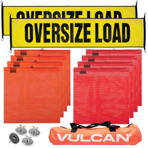 VULCAN Oversize Load Banners, Multi-Color Flags and Magnets Kit - Includes 2 Stretch Cord Oversize Load Banners, 4 Magnets, 4 Red Flags, 4 Orange Flags, and A High-Viz Vented Storage Bag