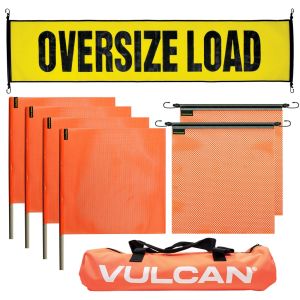 VULCAN Banner and Flags Kit - Includes 1 Economy Stretch Cord Oversize Load Banner, 2 Stretch Cord Orange Flags, 2 Wood Dowel Orange Flags