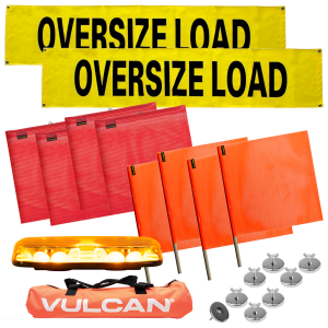 VULCAN Pilot Car Kit - Includes 2 Solid Oversized Load Banners, 1 Magnetic Amber LED Mini Light Bar, 8 Magnets, 4 Red Flags, and 4 Orange Flags