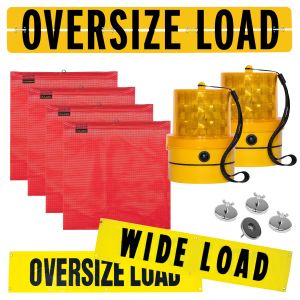 VULCAN Wide Load Kit - Includes (1) 12x72" Oversize Load Sign,  (2) 14x72" Reversible Wide Load/Oversize Load Signs, (4) Wire Loop Flags, (4) Flag Magnets, And (2) FREE Amber Beacons