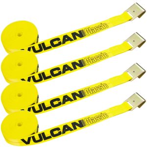 VULCAN Winch Strap with Flat Hook - 2 Inch x 30 Foot - 4 Pack - Classic Yellow - 3,300 Pound Safe Working Load