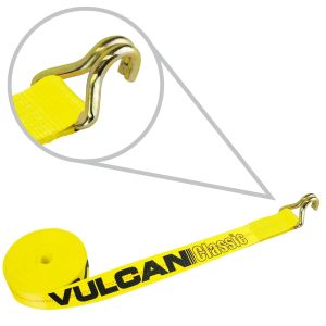 VULCAN Winch Strap with Wire Hook - 2 Inch x 27 Foot - 4 Pack - Classic Yellow - 3,300 Pound Safe Working Load