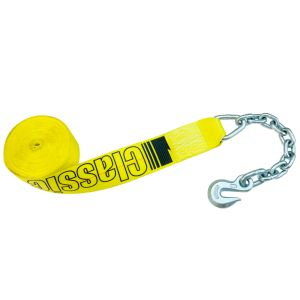 VULCAN Winch Strap with Chain Anchor - 3 Inch x 27 Foot - Classic Yellow - 5,000 Pound Safe Working Load