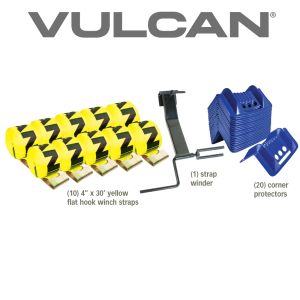 VULCAN Flat Hook Winch Strap Kit - 4 Inch x 30 Foot - Classic Yellow - 5,000 Pound Safe Working Load